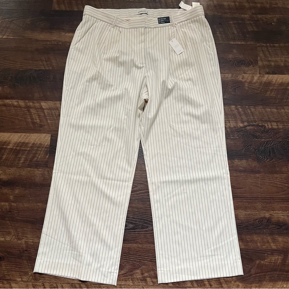 NWT Abercrombie & Fit h Sloane beige pin ultra high wide leg dress pants 36 long